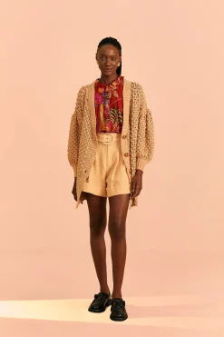 FARM Rio  DARK SAND HANDMADE DOTS CARDIGAN
