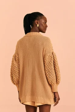 FARM Rio  DARK SAND HANDMADE DOTS CARDIGAN