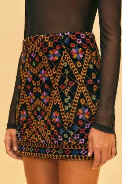 FARM Rio  EMBROIDERED CORDUROY MINI SKIRT