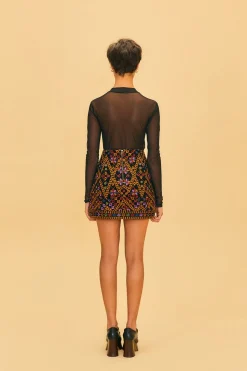 FARM Rio  EMBROIDERED CORDUROY MINI SKIRT