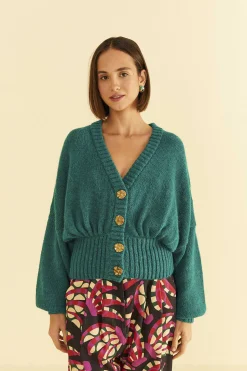 FARM Rio  EMERALD BUBBLE KNIT CARDIGAN