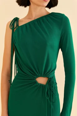 FARM Rio  EMERALD ONE SHOULDER MIDI DRESS