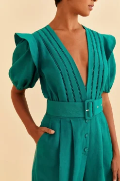 FARM Rio EMERALD PLEATED SHORT SLEEVE JUMPSUIT