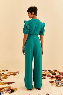 FARM Rio EMERALD PLEATED SHORT SLEEVE JUMPSUIT