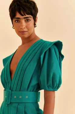 FARM Rio EMERALD PLEATED SHORT SLEEVE JUMPSUIT