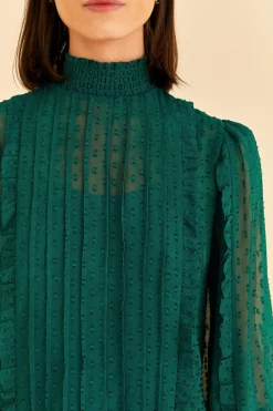 FARM Rio  EMERALD RUFFLE LONG SLEEVE BLOUSE