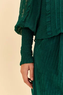FARM Rio  EMERALD RUFFLE LONG SLEEVE BLOUSE