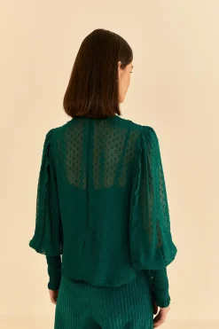 FARM Rio  EMERALD RUFFLE LONG SLEEVE BLOUSE