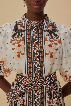 FARM Rio  FLOWER FAN TAPESTRY OFF-WHITE MINI DRESS