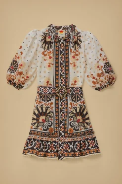 FARM Rio  FLOWER FAN TAPESTRY OFF-WHITE MINI DRESS