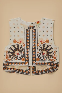 FARM Rio FLOWER FAN TAPESTRY OFF-WHITE CROPPED