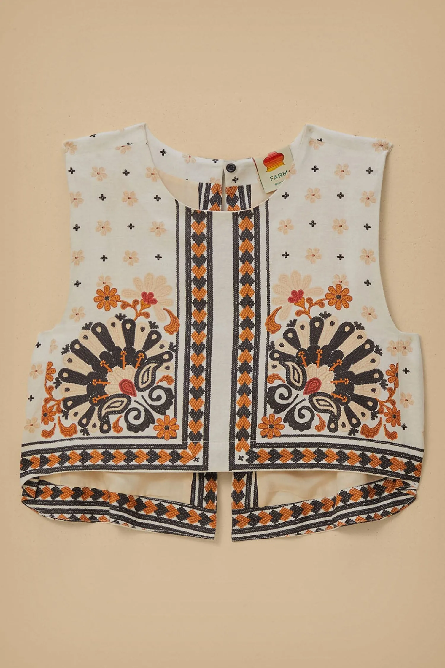 FARM Rio FLOWER FAN TAPESTRY OFF-WHITE CROPPED