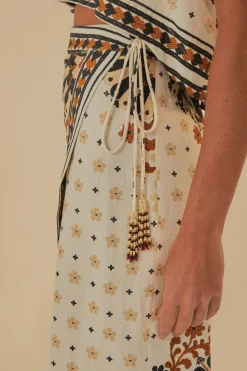 FARM Rio FLOWER FAN TAPESTRY OFF-WHITE WRAP MIDI SKIRT