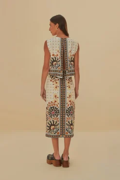 FARM Rio FLOWER FAN TAPESTRY OFF-WHITE WRAP MIDI SKIRT
