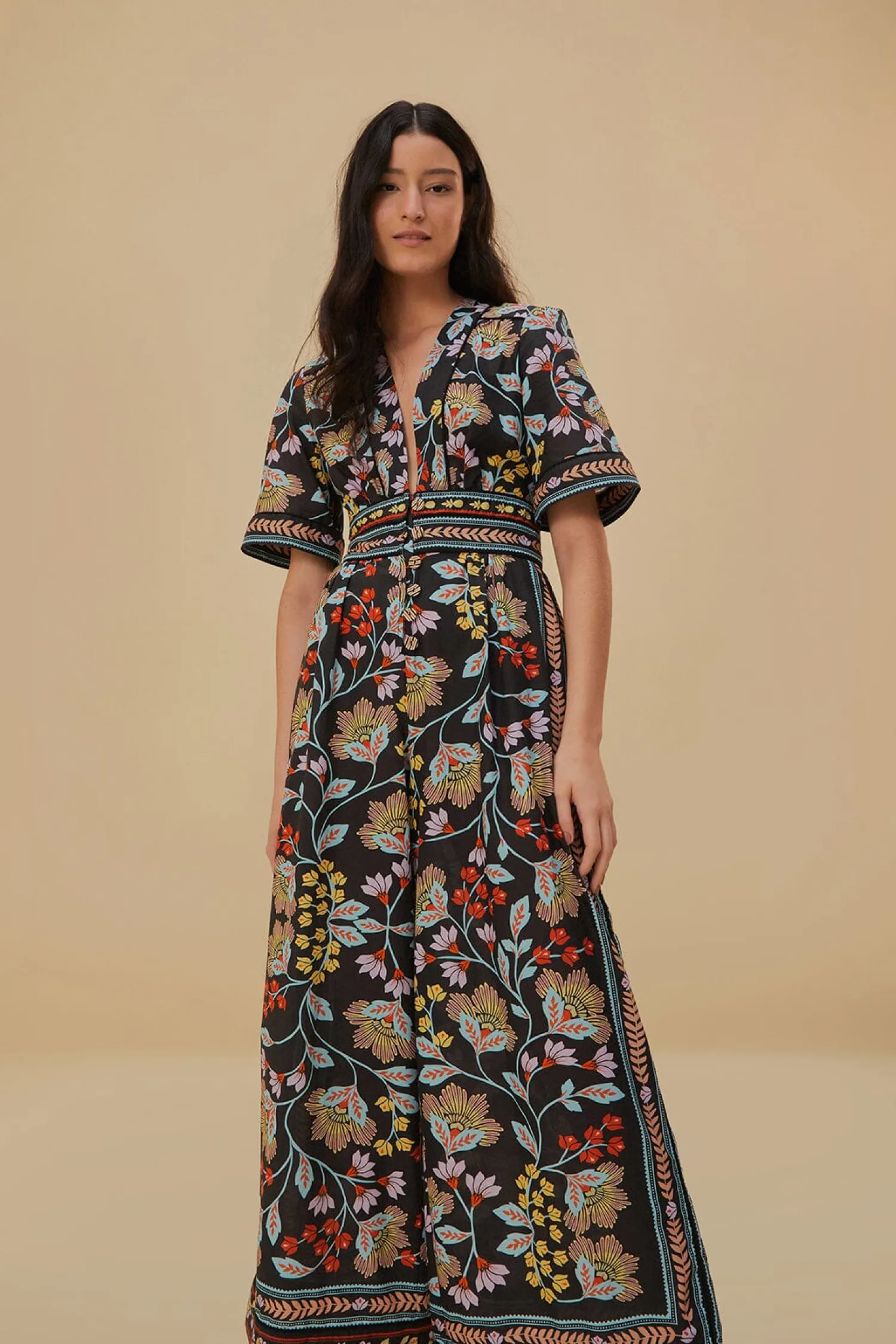 FARM Rio FLOWERY BLACK JUMPSUIT