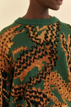 FARM Rio GREEN CROCO KNIT SWEATER