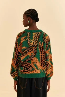 FARM Rio GREEN CROCO KNIT SWEATER