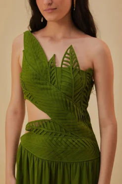 FARM Rio GREEN LEAVES CUT OUT MIDI DRESS