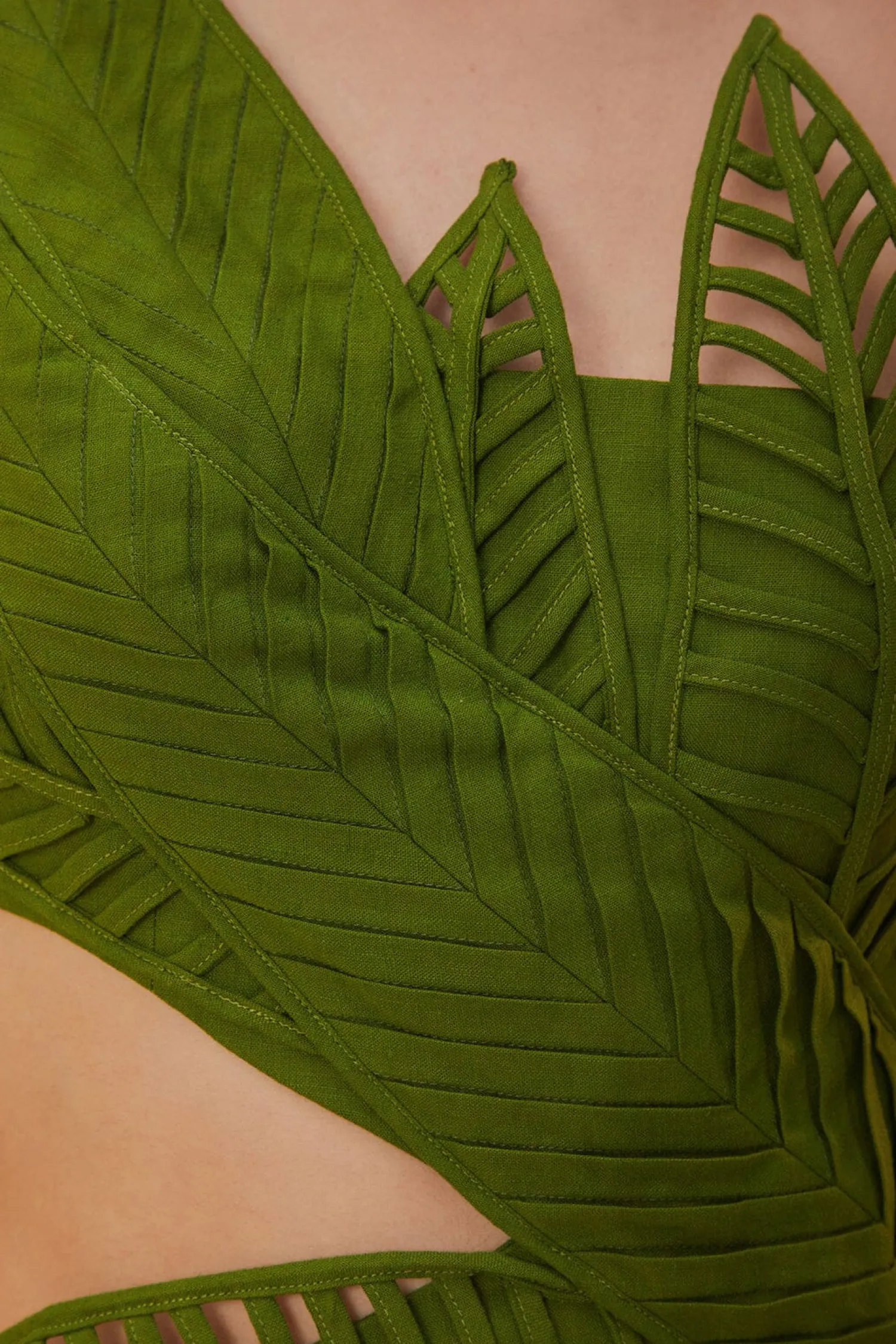 FARM Rio GREEN LEAVES CUT OUT MIDI DRESS