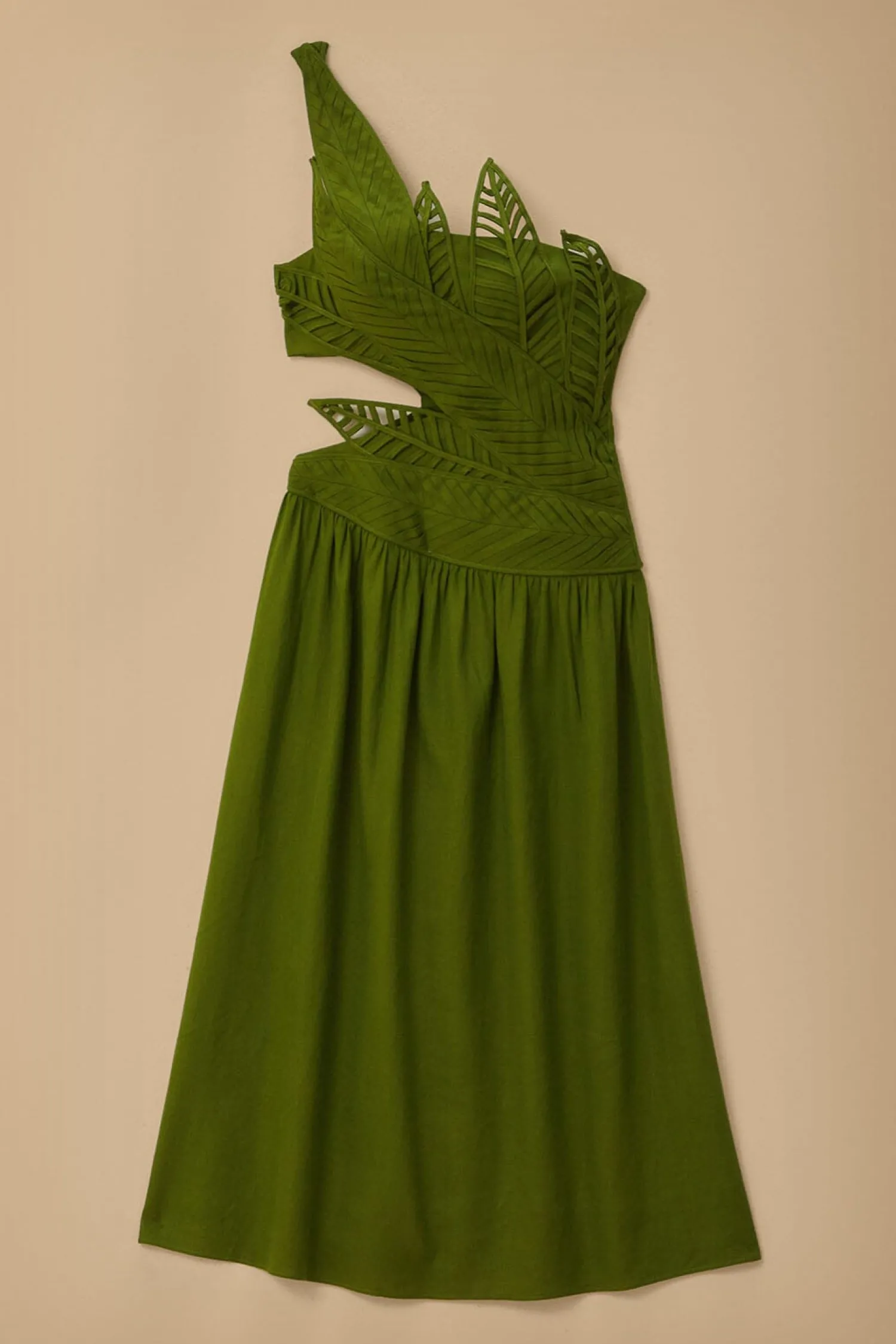 FARM Rio GREEN LEAVES CUT OUT MIDI DRESS