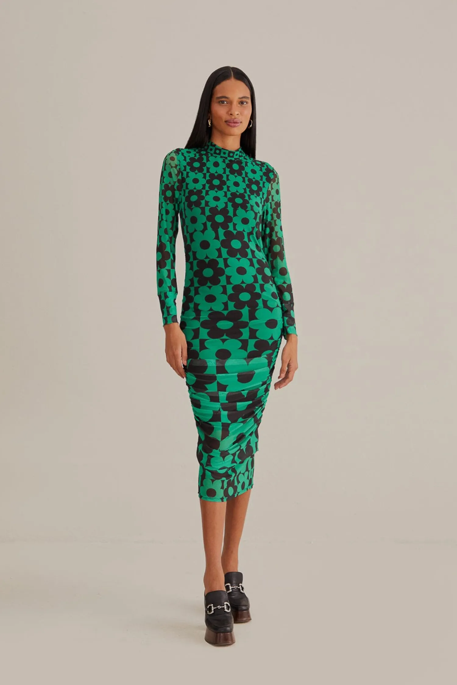 FARM Rio GREEN LOVEDAISY TULLE MIDI DRESS