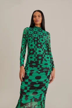 FARM Rio GREEN LOVEDAISY TULLE MIDI DRESS