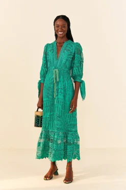 FARM Rio GREEN MORADA BOA GUIPURE DRESS
