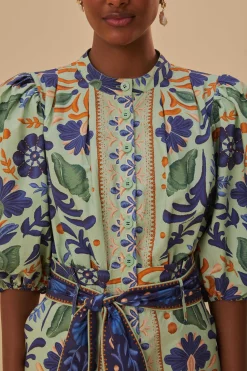 FARM Rio  GREEN OCEAN TAPESTRY BELTED ROMPER