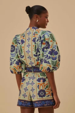 FARM Rio  GREEN OCEAN TAPESTRY BELTED ROMPER