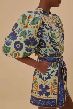 FARM Rio  GREEN OCEAN TAPESTRY BELTED ROMPER