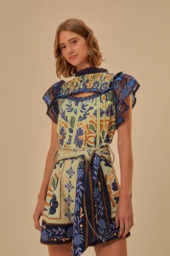 FARM Rio GREEN OCEAN TAPESTRY BELTED SHORT