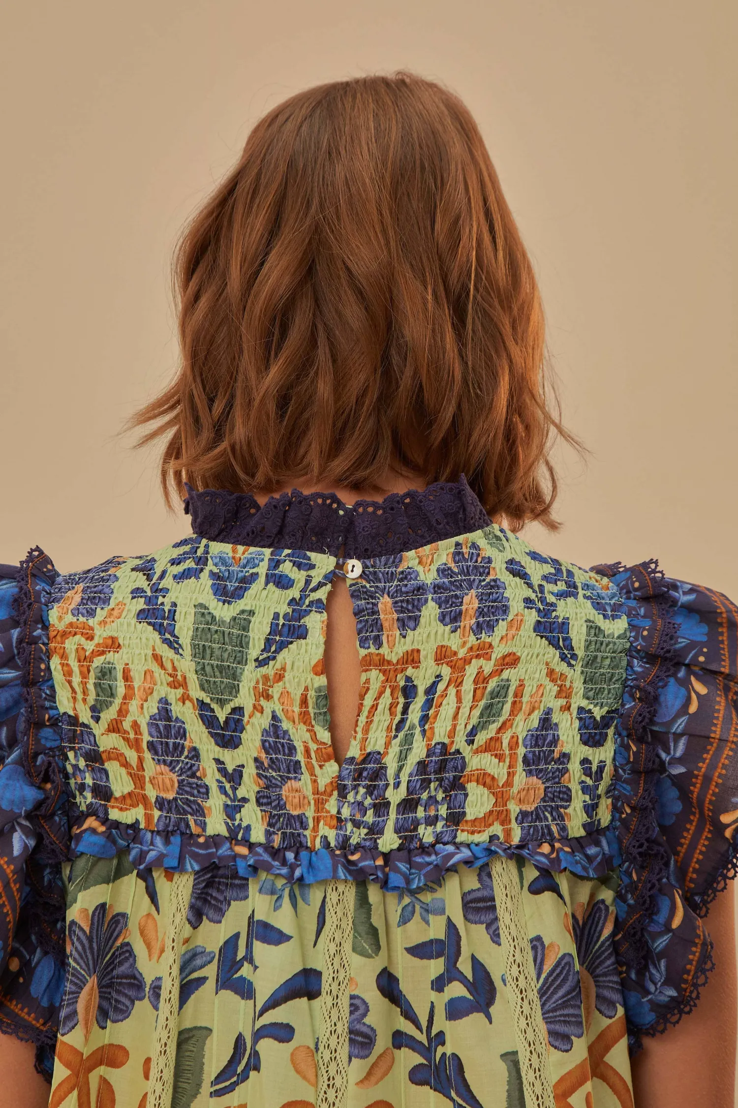 FARM Rio GREEN OCEAN TAPESTRY LACE BLOUSE