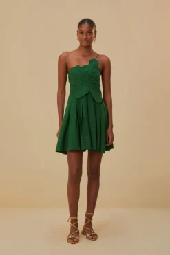 FARM Rio GREEN ONE SHOULDER LEA MINI DRESS