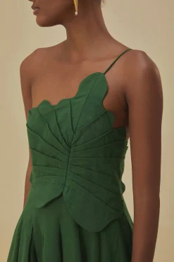 FARM Rio  GREEN ONE SHOULDER LEA MINI DRESS