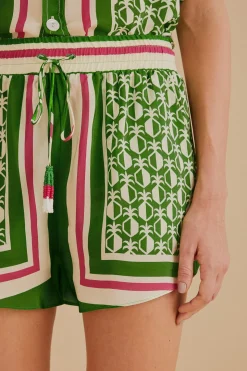 FARM Rio  GREEN PINEAPPLE SCARF SHORTS