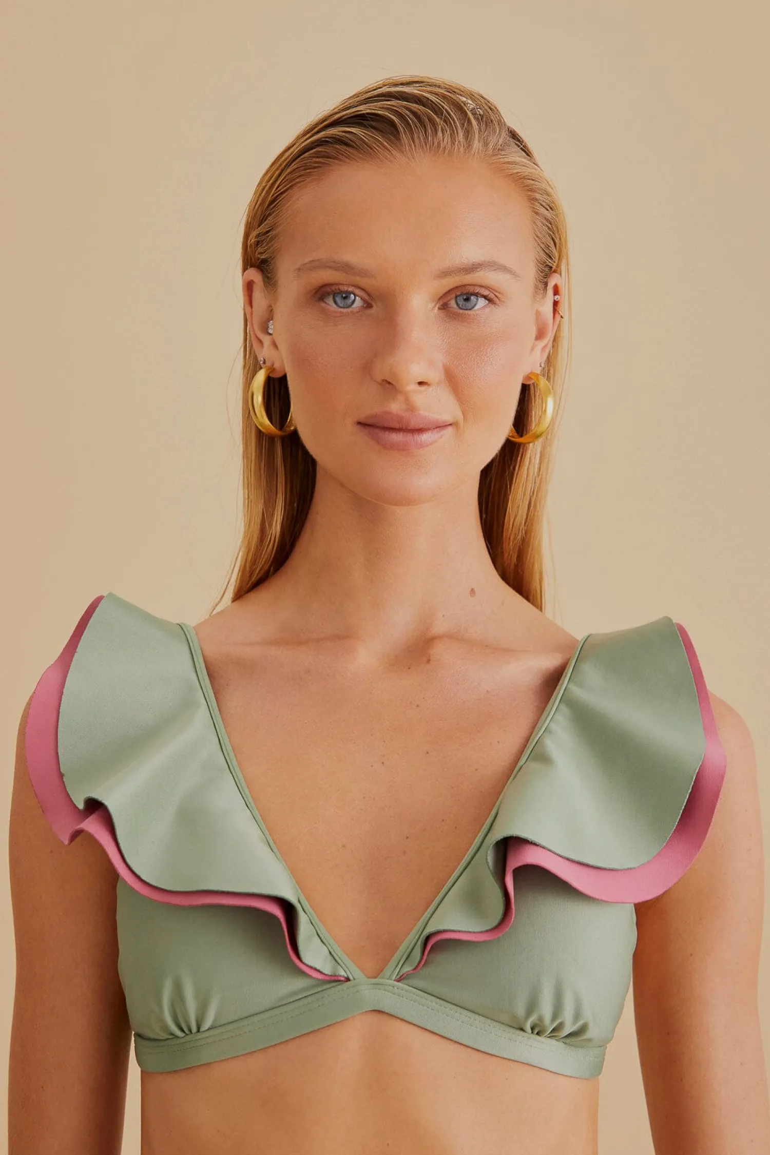FARM Rio GREEN RUFFLE BIKINI TOP