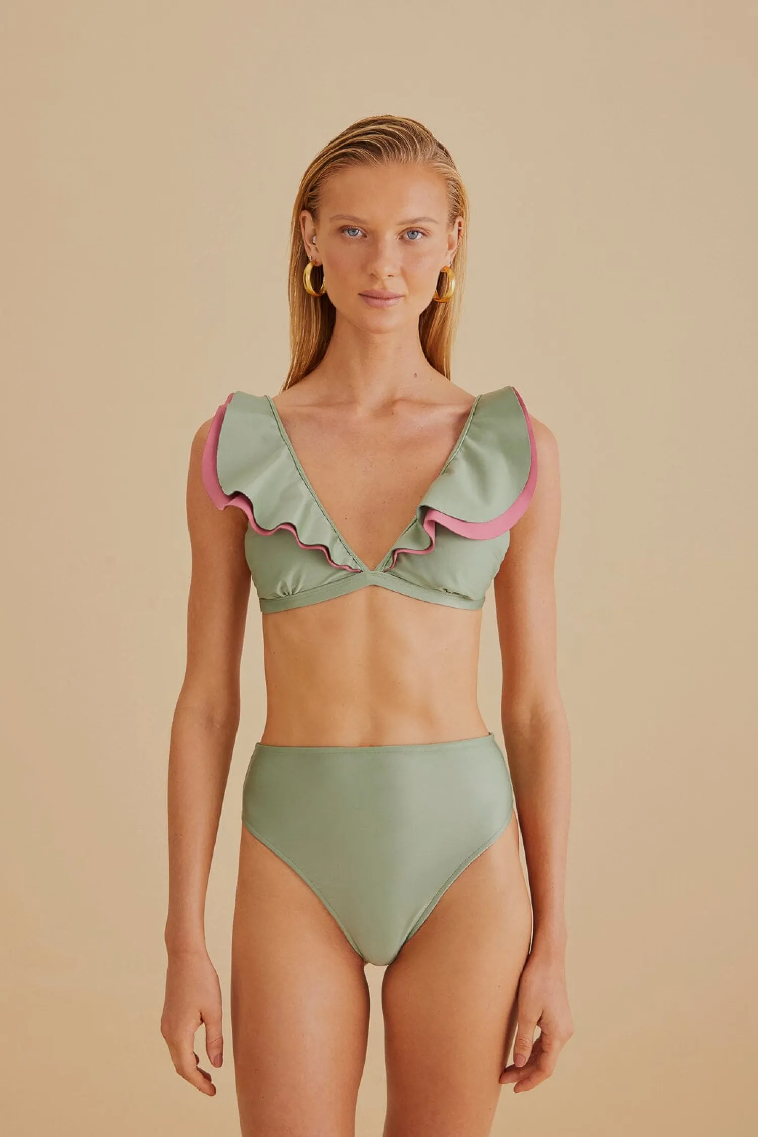 FARM Rio GREEN RUFFLE BIKINI TOP