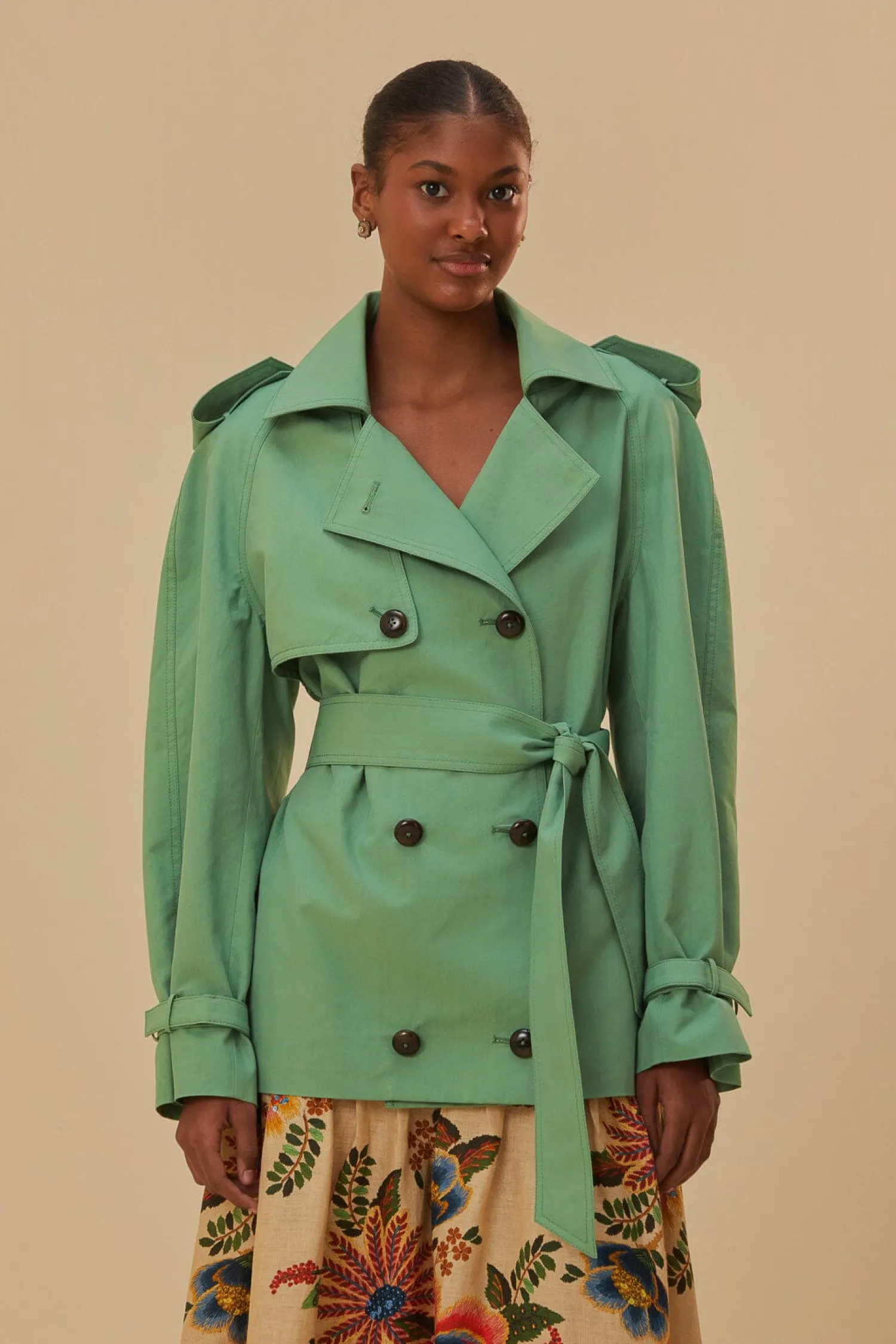 FARM Rio GREEN SHORT TRENCH COAT