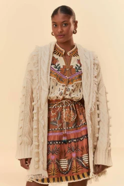 FARM Rio  KHAKI BRAIDED KNIT CARDIGAN