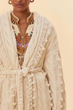 FARM Rio  KHAKI BRAIDED KNIT CARDIGAN