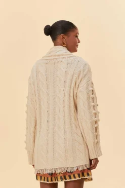 FARM Rio  KHAKI BRAIDED KNIT CARDIGAN