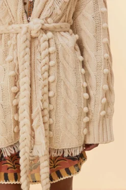 FARM Rio  KHAKI BRAIDED KNIT CARDIGAN