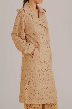 FARM Rio KHAKI PINEAPPLE COTTON EYELET TRENCH COAT
