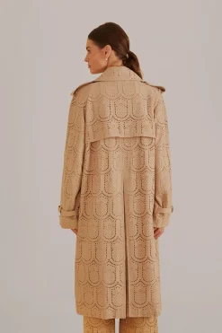 FARM Rio KHAKI PINEAPPLE COTTON EYELET TRENCH COAT