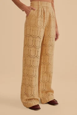 FARM Rio  KHAKI PINEAPPLE EYELET PANTS