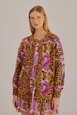 FARM Rio  LAVENDER TIGER LEAVES KNIT CARDIGAN