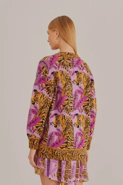 FARM Rio  LAVENDER TIGER LEAVES KNIT CARDIGAN