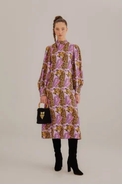 FARM Rio LAVENDER TIGER LEAVES MIDI DRESS