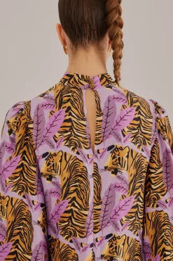 FARM Rio  LAVENDER TIGER LEAVES MIDI DRESS