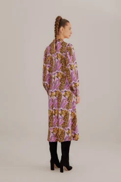 FARM Rio  LAVENDER TIGER LEAVES MIDI DRESS